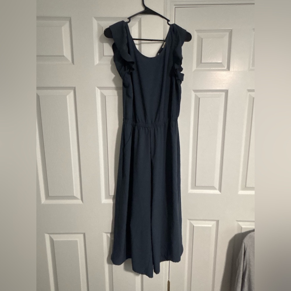 LOFT Dark Blue Jumpsuit with Ruffle Detail